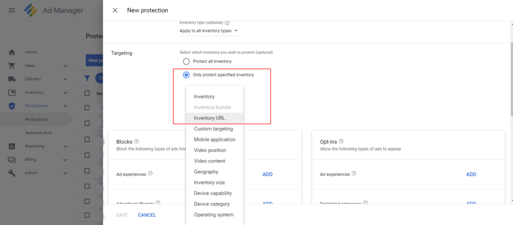 Only Protect Specified Inventory